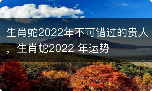 生肖蛇2022年不可错过的贵人，生肖蛇2022 年运势