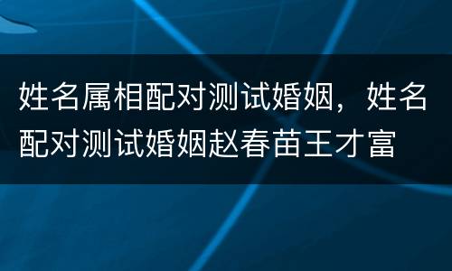 姓名属相配对测试婚姻，姓名配对测试婚姻赵春苗王才富