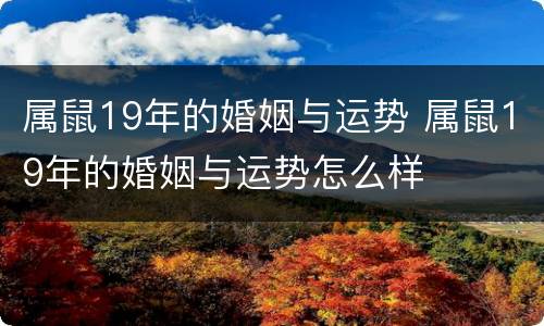 属鼠19年的婚姻与运势 属鼠19年的婚姻与运势怎么样