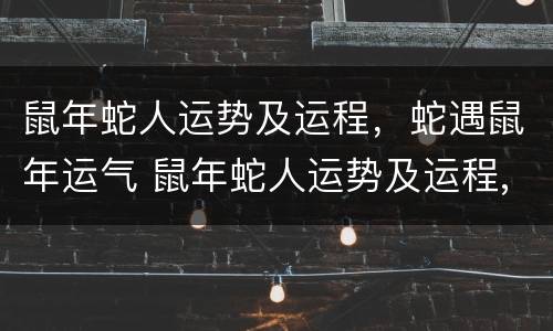 鼠年蛇人运势及运程，蛇遇鼠年运气 鼠年蛇人运势及运程,蛇遇鼠年运气好不好