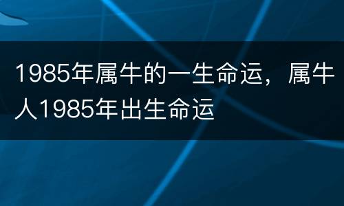 1985年属牛的一生命运，属牛人1985年出生命运
