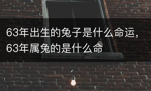 63年出生的兔子是什么命运，63年属兔的是什么命