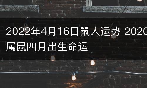 2022年4月16日鼠人运势 2020属鼠四月出生命运