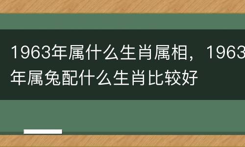 1963年属什么生肖属相，1963年属兔配什么生肖比较好