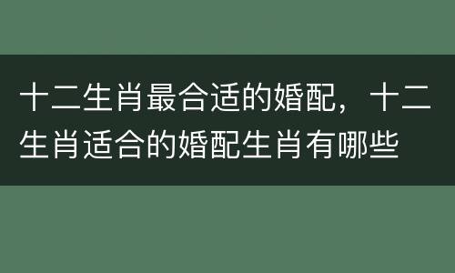 十二生肖最合适的婚配，十二生肖适合的婚配生肖有哪些