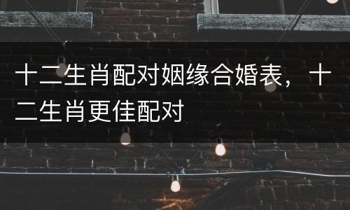 十二生肖配对姻缘合婚表，十二生肖更佳配对