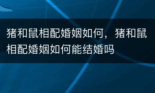猪和鼠相配婚姻如何，猪和鼠相配婚姻如何能结婚吗