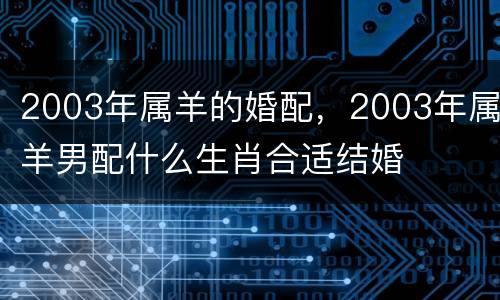 2003年属羊的婚配，2003年属羊男配什么生肖合适结婚