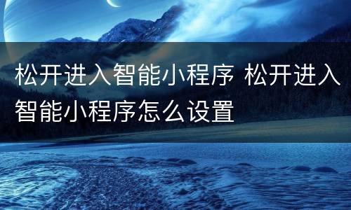 松开进入智能小程序 松开进入智能小程序怎么设置