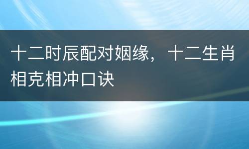 十二时辰配对姻缘，十二生肖相克相冲口诀