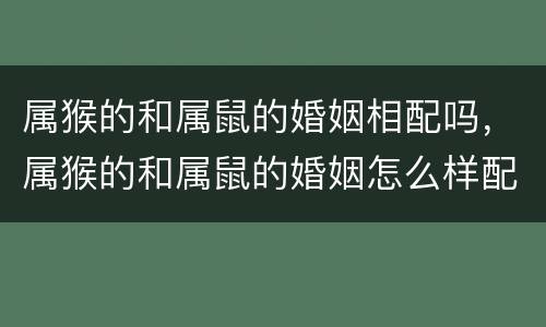 属猴的和属鼠的婚姻相配吗，属猴的和属鼠的婚姻怎么样配吗