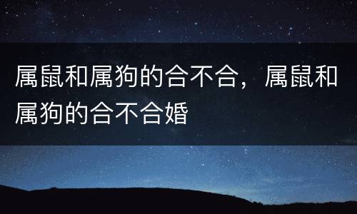 属鼠和属狗的合不合，属鼠和属狗的合不合婚