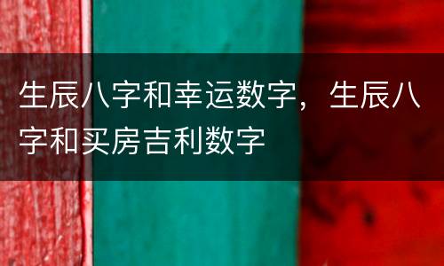 生辰八字和幸运数字，生辰八字和买房吉利数字