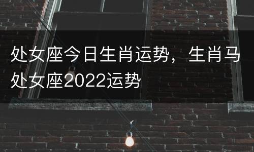 处女座今日生肖运势，生肖马处女座2022运势