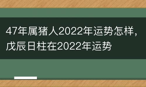 47年属猪人2022年运势怎样，戊辰日柱在2022年运势