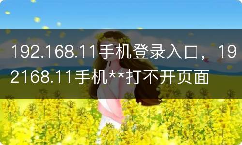 192.168.11手机登录入口，192168.11手机**打不开页面