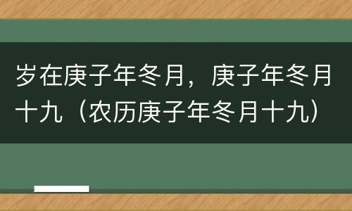 岁在庚子年冬月，庚子年冬月十九（农历庚子年冬月十九）