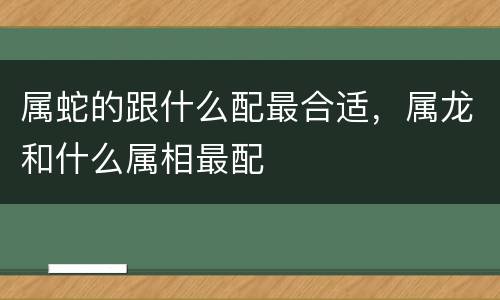 属蛇的跟什么配最合适，属龙和什么属相最配