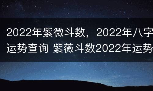 2022年紫微斗数，2022年八字运势查询 紫薇斗数2022年运势