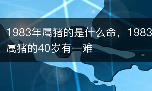 1983年属猪的是什么命，1983属猪的40岁有一难