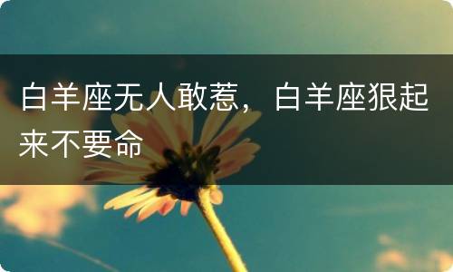 白羊座无人敢惹，白羊座狠起来不要命