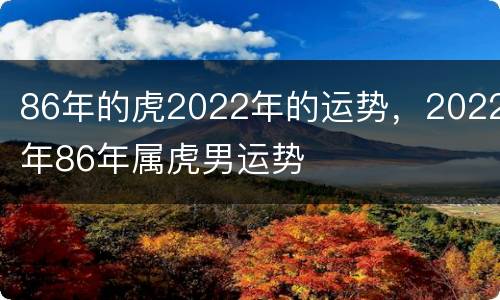 86年的虎2022年的运势，2022年86年属虎男运势