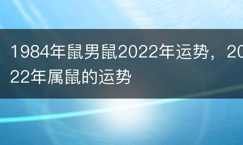 1984年鼠男鼠2022年运势，2022年属鼠的运势
