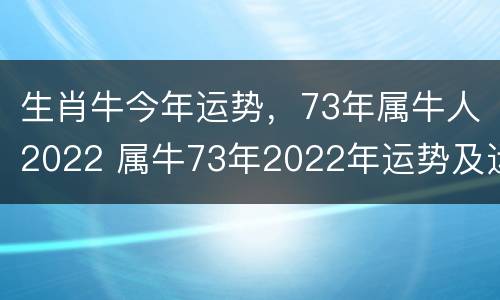 生肖牛今年运势，73年属牛人2022 属牛73年2022年运势及运程