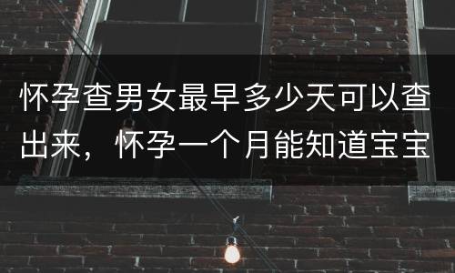 怀孕查男女最早多少天可以查出来，怀孕一个月能知道宝宝性别吗