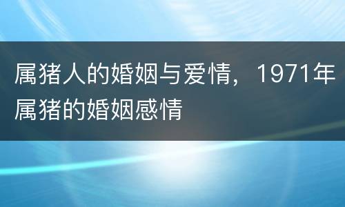 属猪人的婚姻与爱情，1971年属猪的婚姻感情
