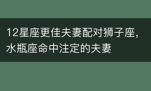 12星座更佳夫妻配对狮子座，水瓶座命中注定的夫妻