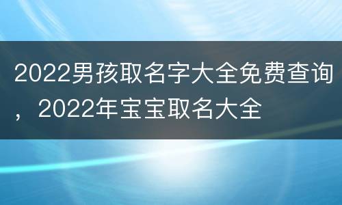 2022男孩取名字大全免费查询，2022年宝宝取名大全