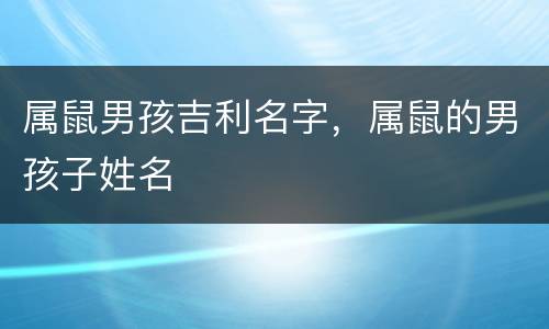 属鼠男孩吉利名字，属鼠的男孩子姓名