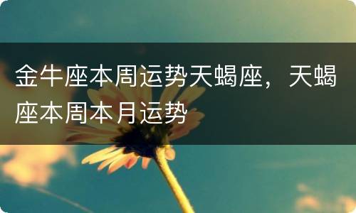 金牛座本周运势天蝎座，天蝎座本周本月运势
