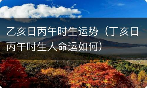 乙亥日丙午时生运势（丁亥日丙午时生人命运如何）