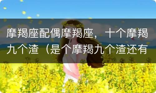 摩羯座配偶摩羯座，十个摩羯九个渣（是个摩羯九个渣还有一个特别渣）