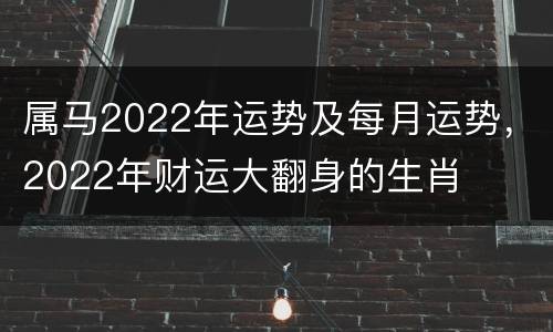属马2022年运势及每月运势，2022年财运大翻身的生肖