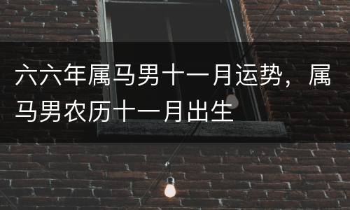 六六年属马男十一月运势，属马男农历十一月出生