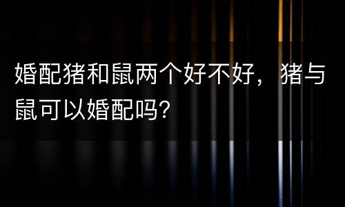 婚配猪和鼠两个好不好，猪与鼠可以婚配吗？