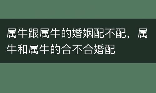 属牛跟属牛的婚姻配不配，属牛和属牛的合不合婚配