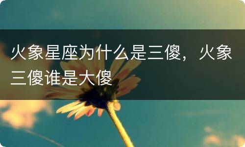 火象星座为什么是三傻，火象三傻谁是大傻