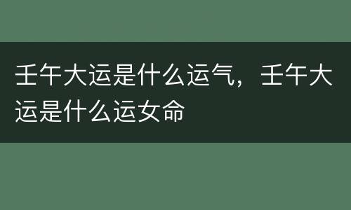壬午大运是什么运气，壬午大运是什么运女命