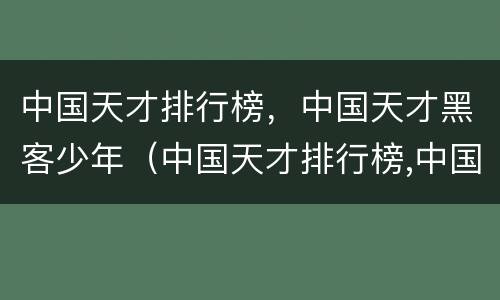 中国天才排行榜，中国天才黑客少年（中国天才排行榜,中国天才黑客少年是谁）