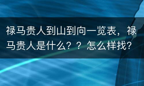 禄马贵人到山到向一览表，禄马贵人是什么？？怎么样找？？