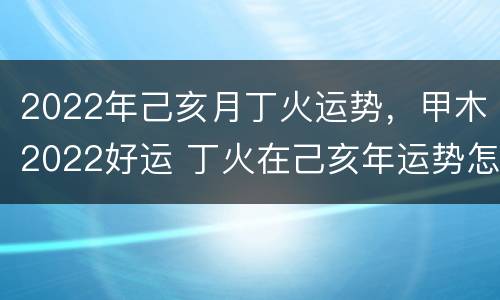 2022年己亥月丁火运势，甲木2022好运 丁火在己亥年运势怎样