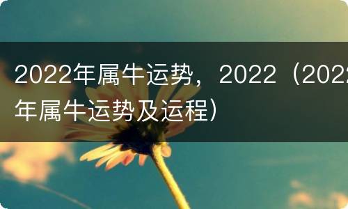 2022年属牛运势，2022（2022年属牛运势及运程）