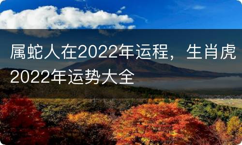 属蛇人在2022年运程，生肖虎2022年运势大全