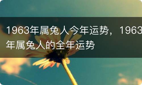 1963年属兔人今年运势，1963年属兔人的全年运势