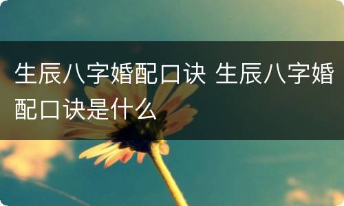 生辰八字婚配口诀 生辰八字婚配口诀是什么