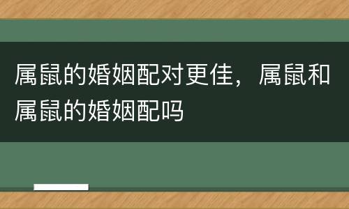 属鼠的婚姻配对更佳，属鼠和属鼠的婚姻配吗